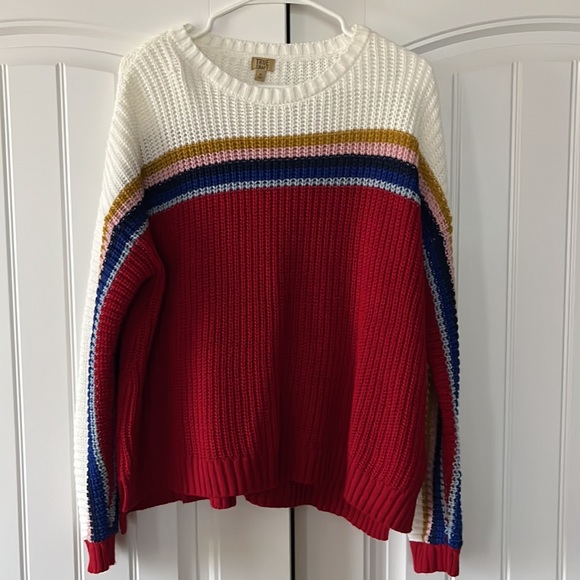 True Craft Rainbow Striped Knit Sweater Size Medium - Picture 1 of 11